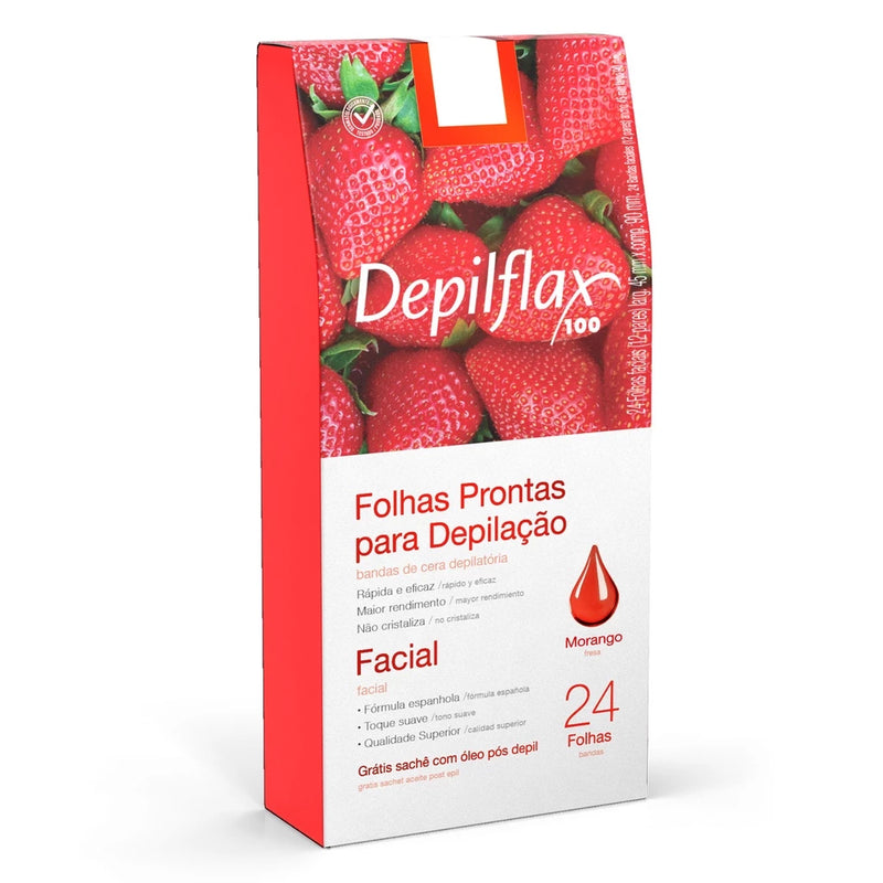 24 Folhas Prontas De Cera Depilatória Facial Depilflax