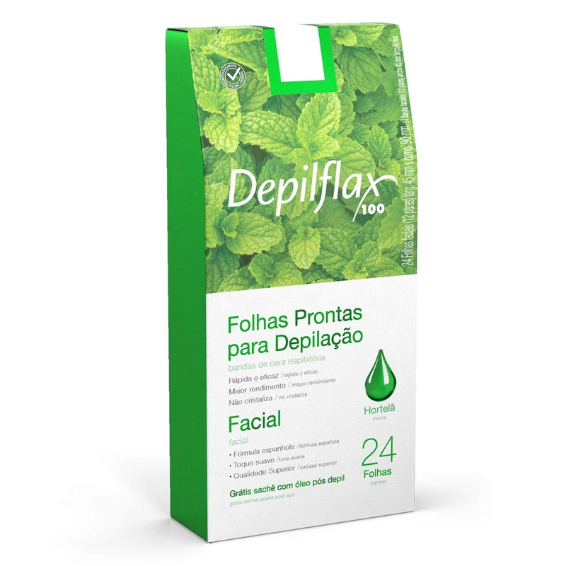 24 Folhas Prontas De Cera Depilatória Facial Depilflax