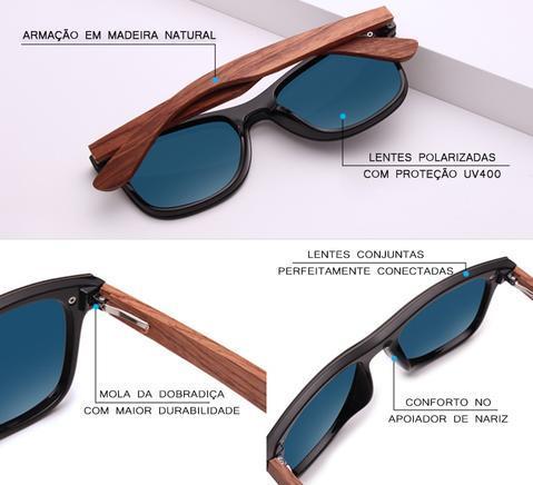 Óculos de Sol Masculino Armação em Madeira - Frete Gratis